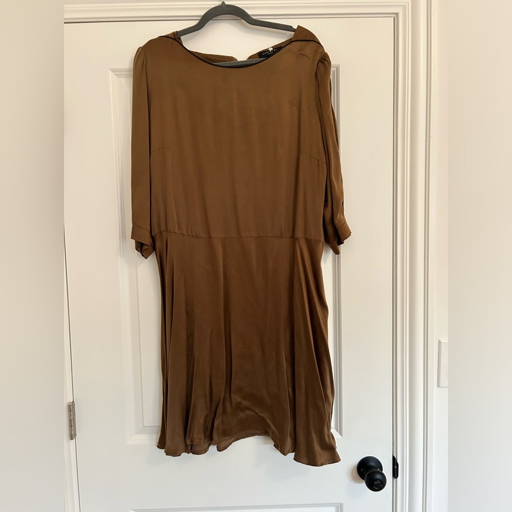Silk brown with black pipe detail dress